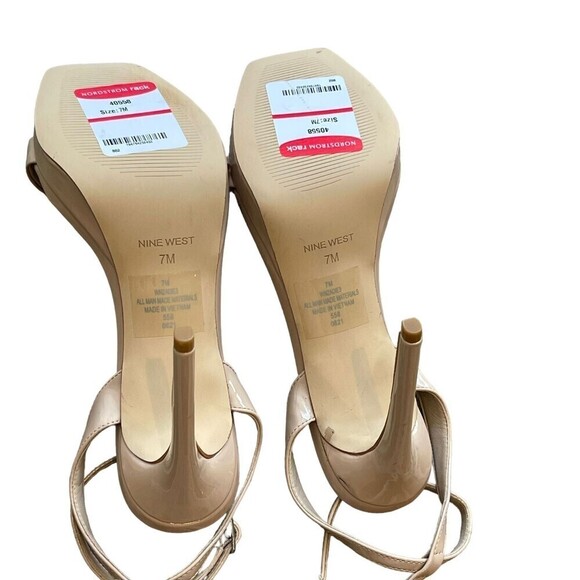 NINE WEST Zadie Stiletto heel Square Toe Ankle-Strap Sandals in Beige size 7 NWT - Picture 6 of 10